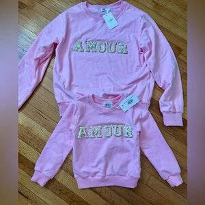 Lola + The Boys Mommy and Me Pink 'AMOUR' Pearl-Embellished Sweatshirts